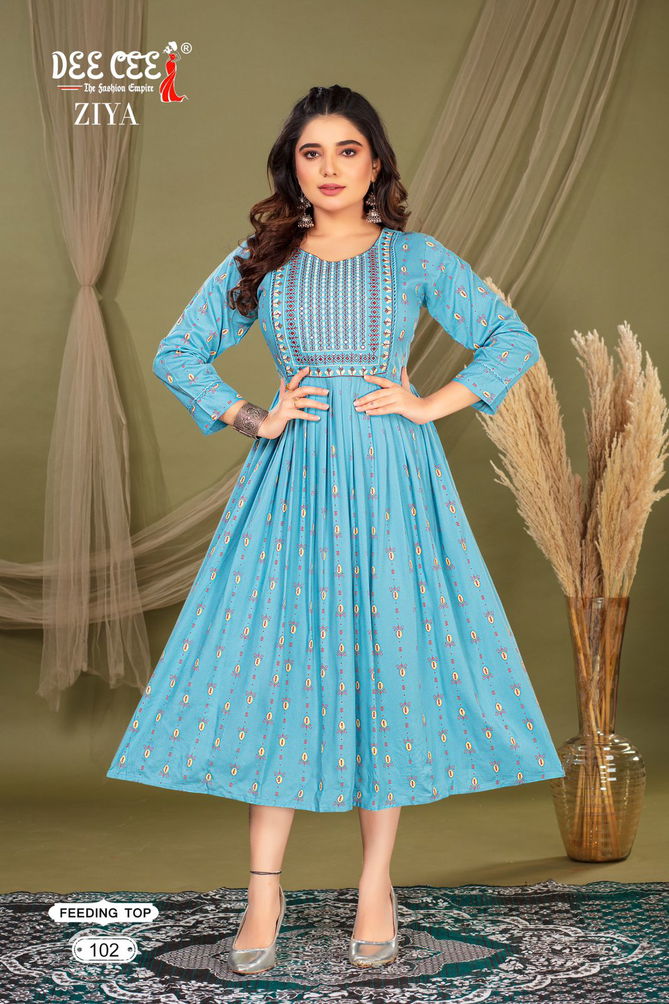 Ziyaa By Deecee Flared Long Rayon Printed Kurtis Wholesalers In Delhi
